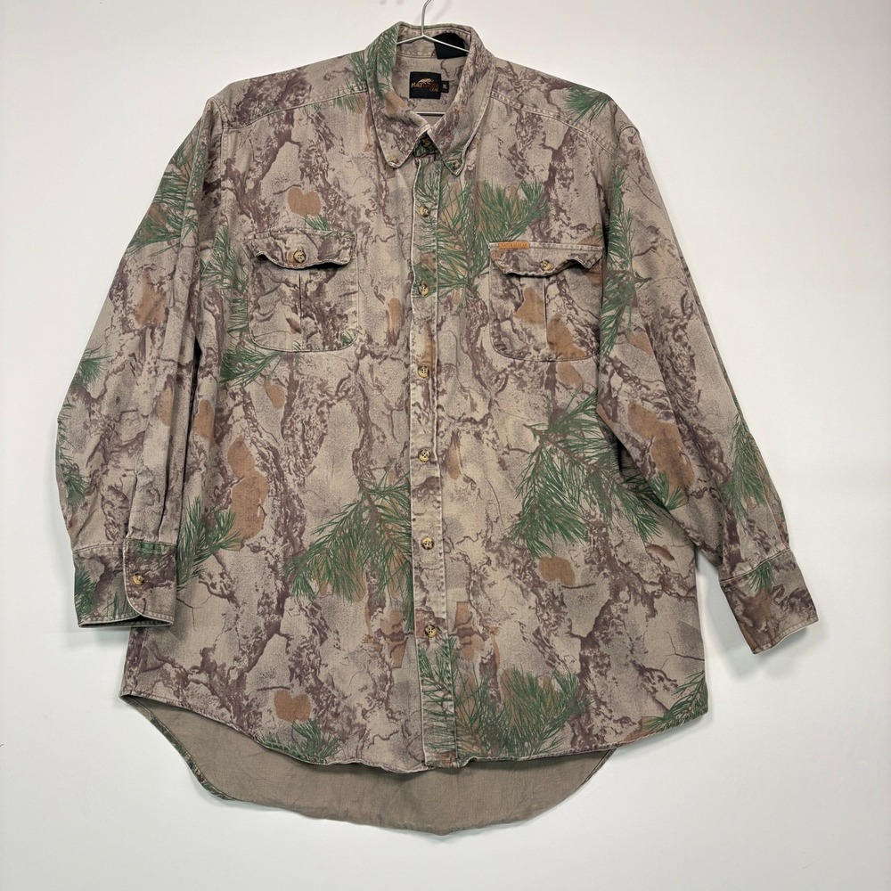 Natural Gear Mens Button Down Shirt XL Brown Camo Long Sleeve Cotton Hunting